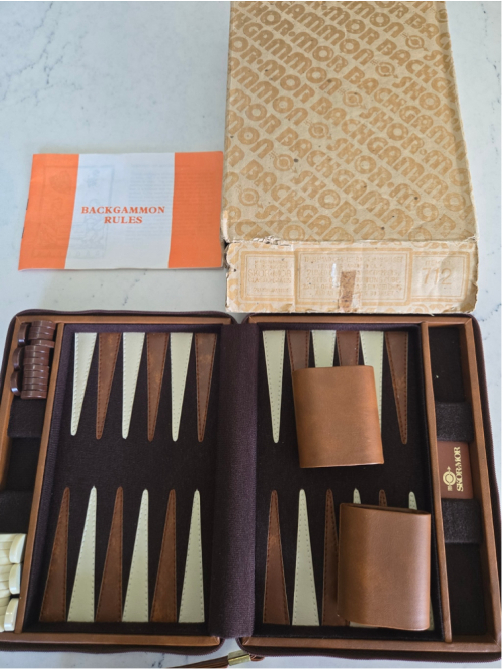 Vintage Skor-Mor Backgammon Set No. 712 Complete with Box